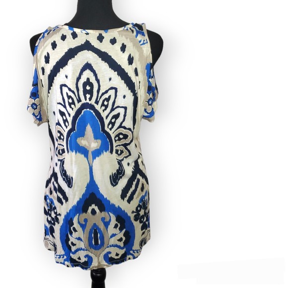 INC Sequins Ikat Cold Shoulder Top size L - Picture 2 of 9